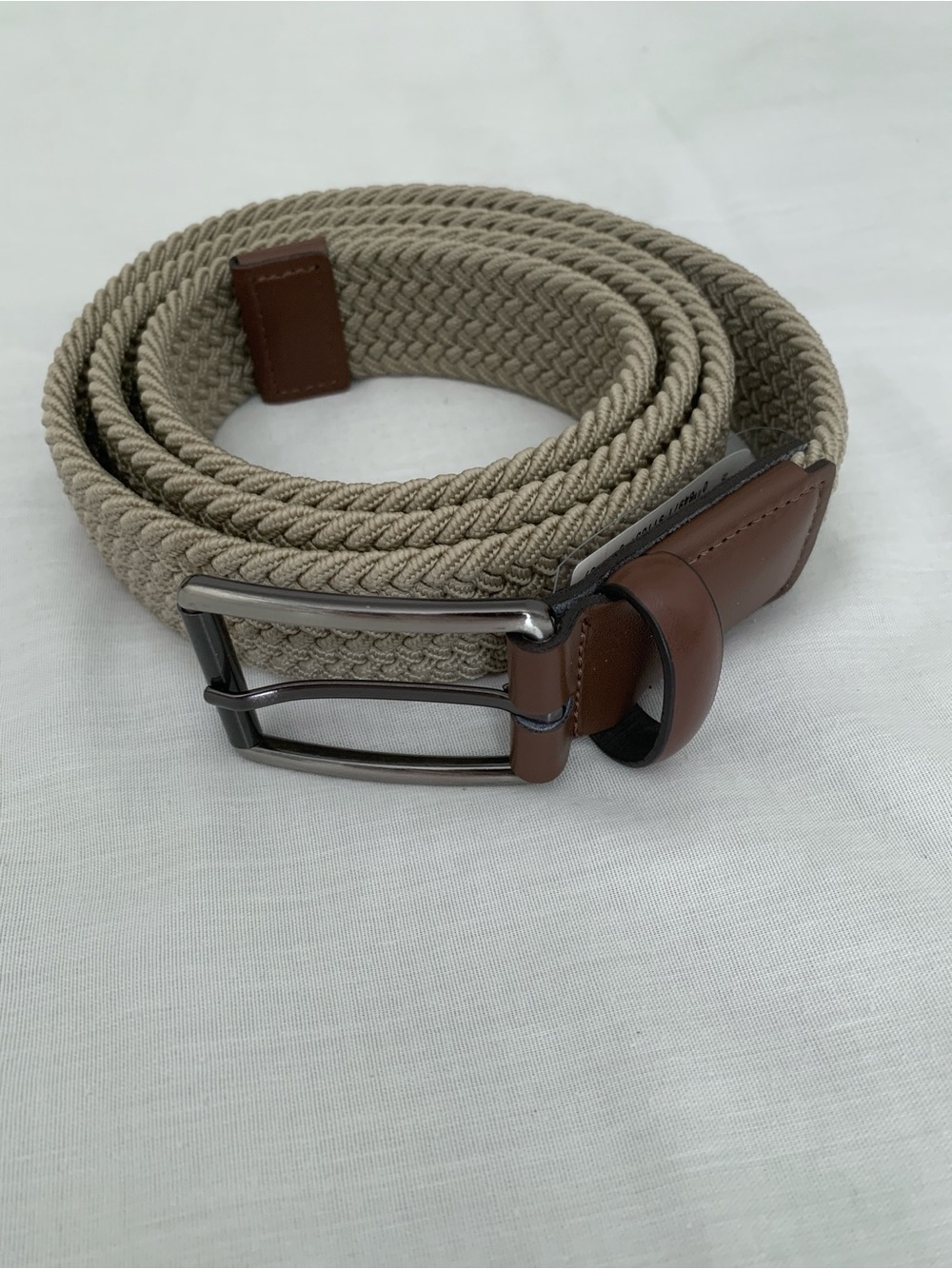 Grand Slam Mens Braided Stretch Golf Belt 44 NWT Khaki Beige Tan Leather Trim